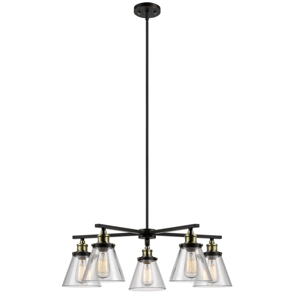 Globe Electric Shae 5 Light Oil Rubbed Bronze & Antique Throughout Oil Rubbed Bronze And Antique Brass Four Light Chandeliers (View 1 of 15)