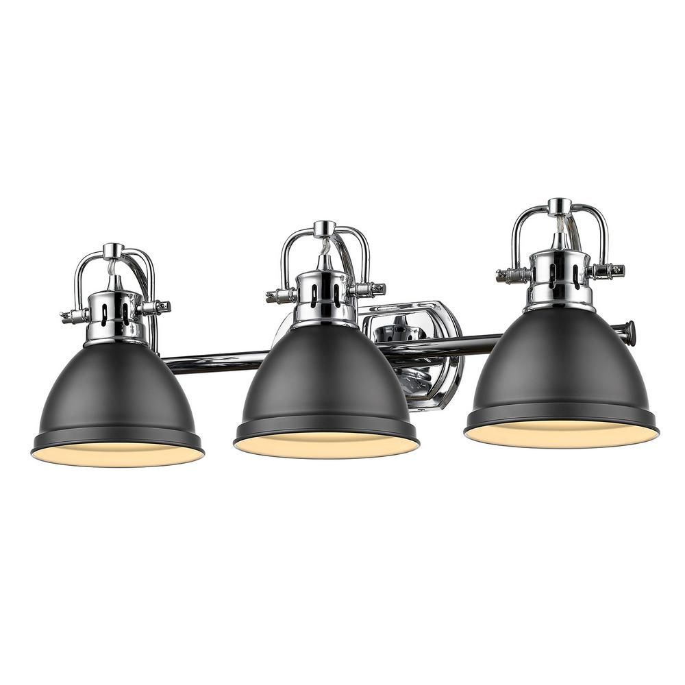 Golden Lighting Duncan 3 Light Chrome Bath Light With Within Matte Black Three Light Chandeliers (View 2 of 15)