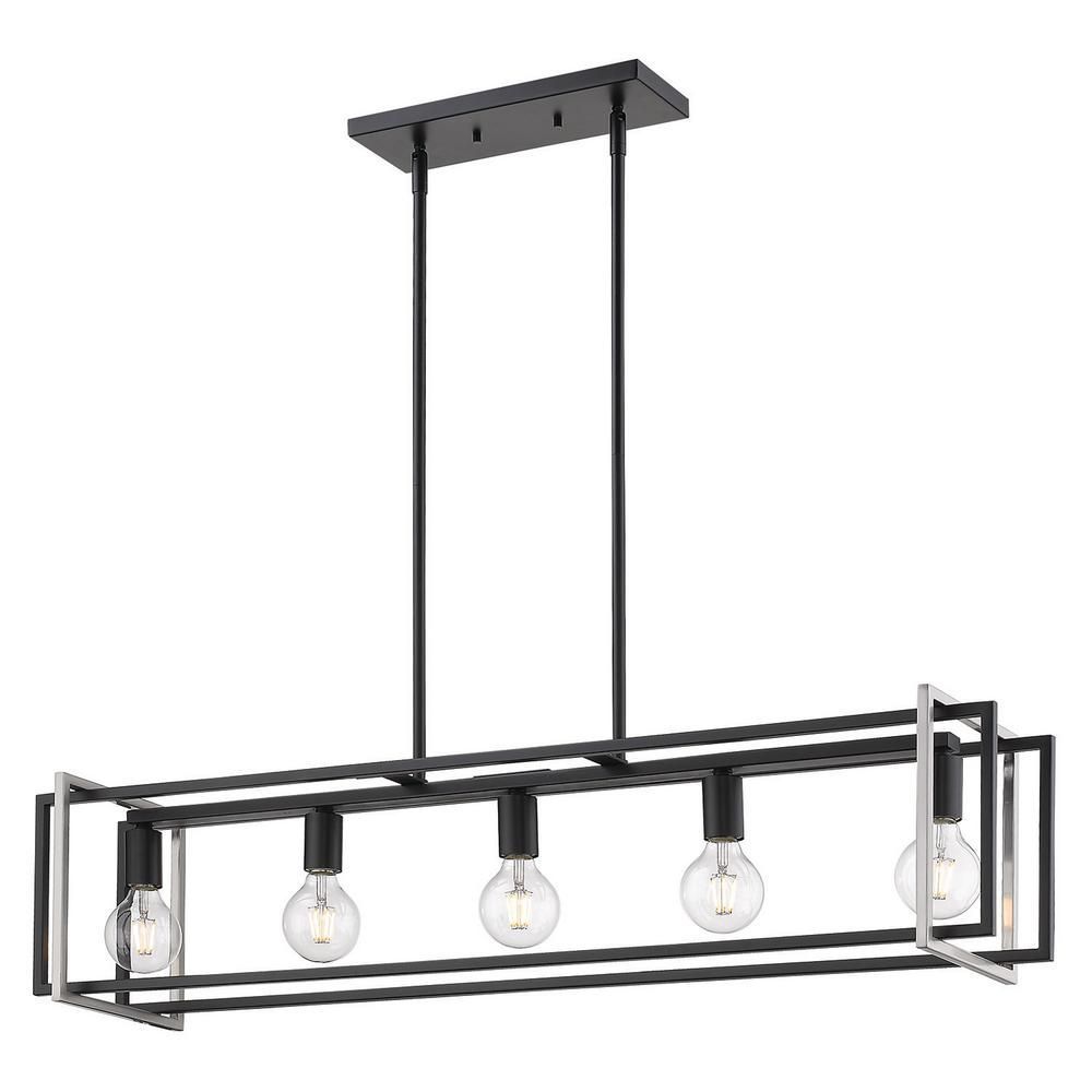 Golden Lighting Tribeca 5 Light Black With Pewter Accents Regarding Midnight Black Five Light Linear Chandeliers (View 5 of 15)
