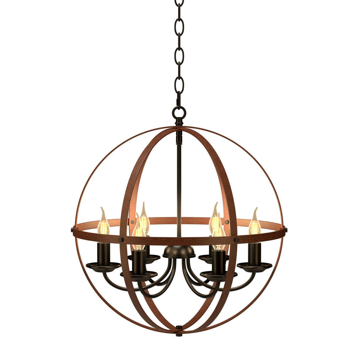 Gymax 6 Light Orb Chandelier Rustic Vintage Ceiling Lamp W Inside Six Light Chandeliers (View 3 of 15)