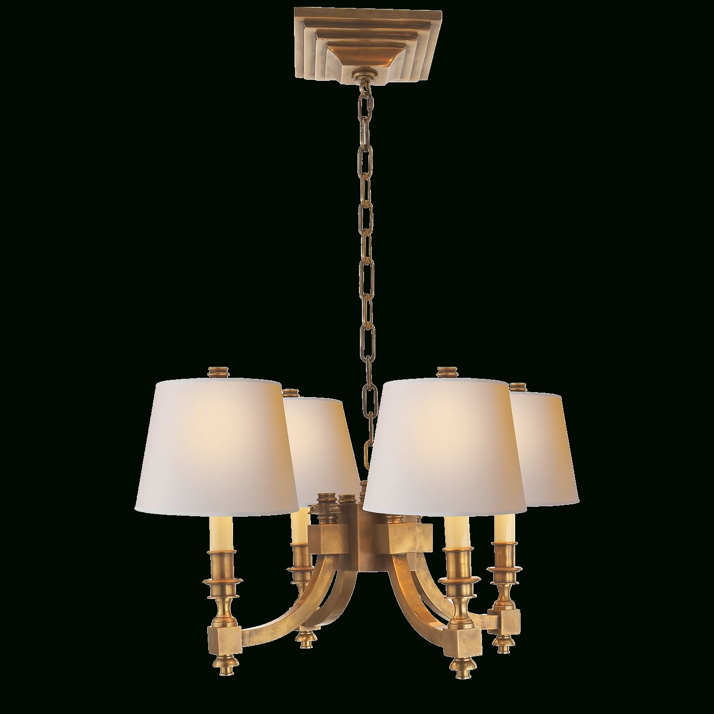 Hand Rubbed Antique Brass With Natural Paper Shades With Natural Brass Six Light Chandeliers (View 8 of 15)
