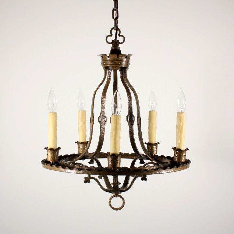 Handsome Antique Gothic Revival Five Light Cast Brass In Antique Brass Seven Light Chandeliers (View 9 of 15)