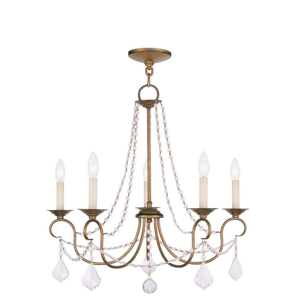 Livex Lighting Providence 5 Light Antique Gold Leaf Intended For Antique Gild One Light Chandeliers (View 7 of 15)
