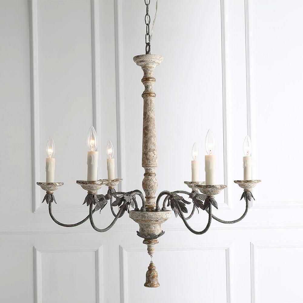 Lnc 6 Light Distressed White Wood French Country Throughout French White 27 Inch Six Light Chandeliers (View 9 of 15)