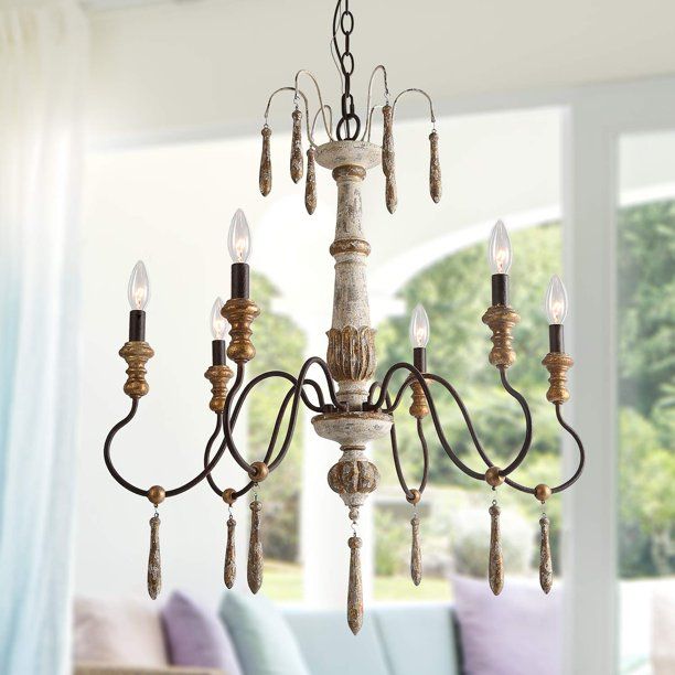 Lnc French Country Chandelier Lighting 6 Lights Handmade In French White 27 Inch Six Light Chandeliers (View 13 of 15)