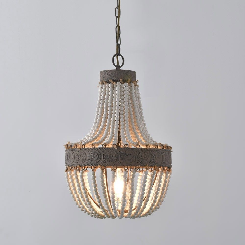 Luxury Farmhouse Rustic 1 Light / 3 Light Wood Beaded Within White And Weathered White Bead Three Light Chandeliers (View 4 of 15)