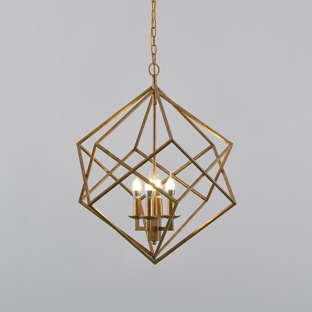 Luxury Modern Mid Century Square Geometric Candle Pertaining To Antique Gold 13 Inch Four Light Chandeliers (View 9 of 15)