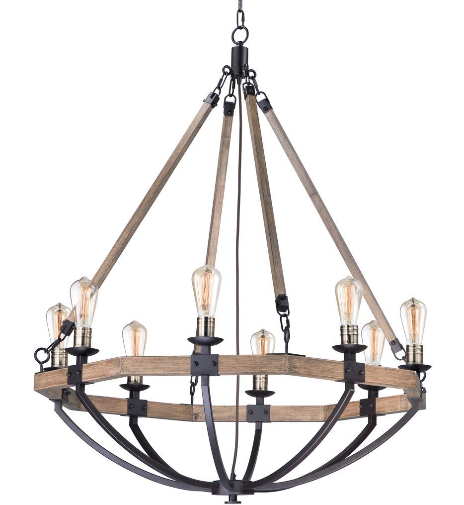 Maxim Lighting – 20338Wobz Lodge Weathered Oak/Bronze 38 With Regard To Weathered Oak And Bronze 38 Inch Eight Light Adjustable Chandeliers (View 3 of 15)