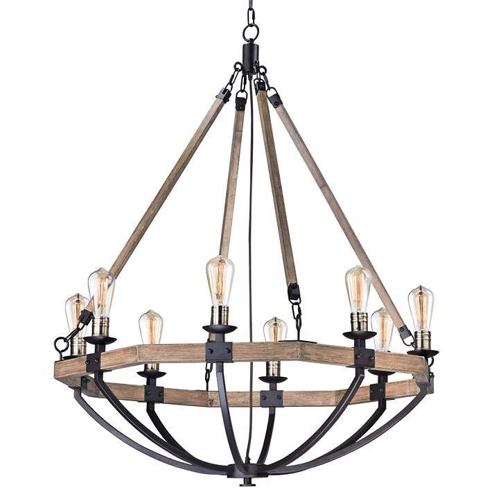 Maxim Lodge 38"W Weathered Oak And Bronze 8 Light Intended For Weathered Oak And Bronze 38 Inch Eight Light Adjustable Chandeliers (View 4 of 15)