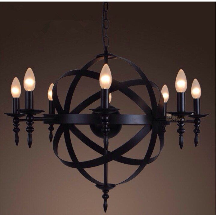 Modern Mediterranean Nordic Black Wrought Iron Candle Inside Black Iron Eight Light Chandeliers (View 4 of 15)