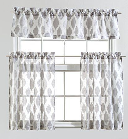 Mysky Home Fashion 3 Pieces Jacquard Kitchen Sheer Tier In Semi Sheer Rod Pocket Kitchen Curtain Valance And Tiers Sets (View 9 of 15)