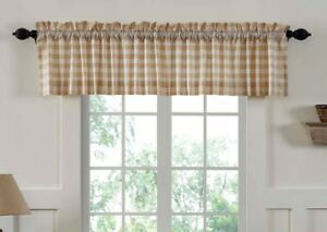 New Country Cottage Chic Farmhouse Tan & White Buffalo In Barnyard Buffalo Check Rooster Window Valances (View 8 of 15)