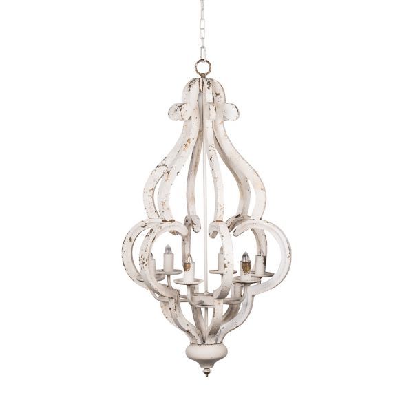 Ornate Whitewashed Chandelier | Kirklands | Wooden Throughout French Washed Oak And Distressed White Wood Six Light Chandeliers (View 1 of 15)