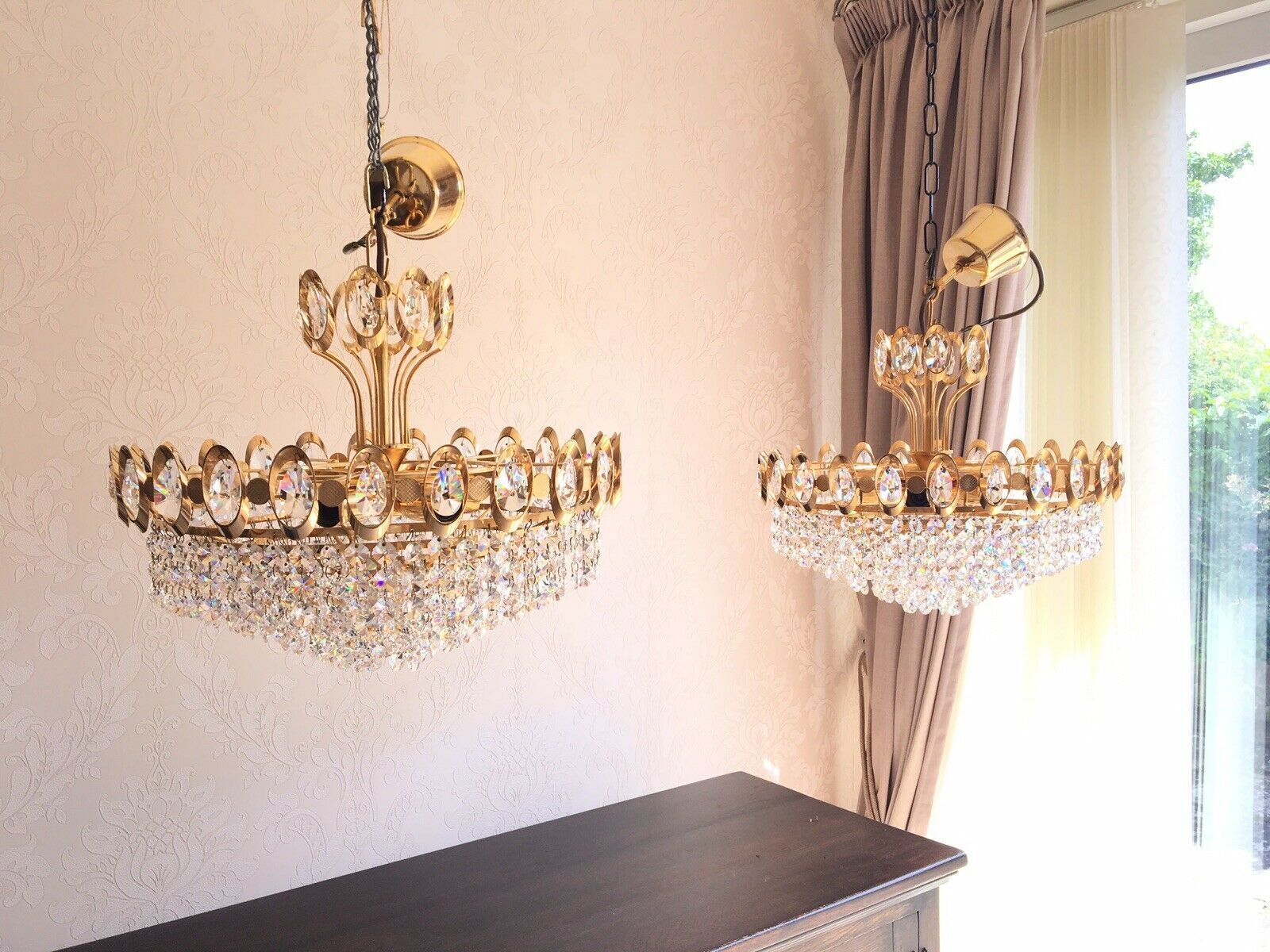 Pair Of Vintage Gold Plated Real Crystal Chandeliers 8 Inside Antique Gold 18 Inch Four Light Chandeliers (View 9 of 15)