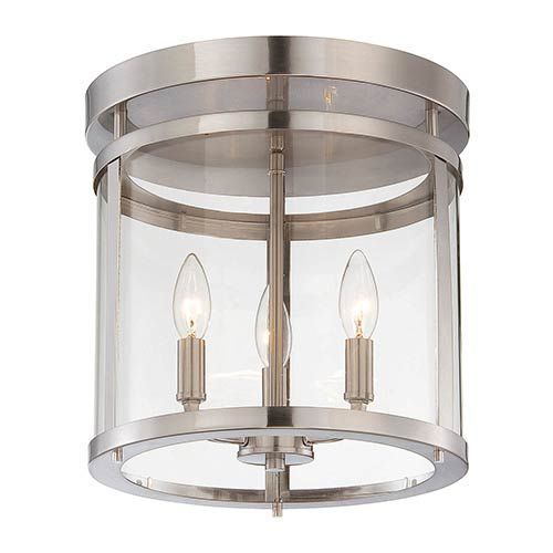 Penrose Brushed Nickel And Pewter Three Light Semi Flush Within Stone Grey With Brushed Nickel Six Light Chandeliers (View 11 of 15)