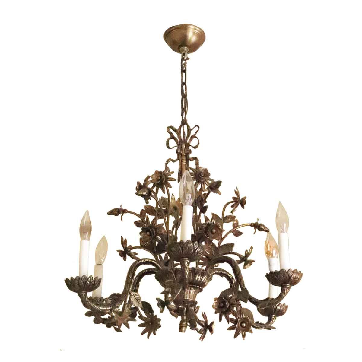 Salvaged Waldorf Brass Six Light Floral Chandelier | Olde Intended For Natural Brass Six Light Chandeliers (View 4 of 15)
