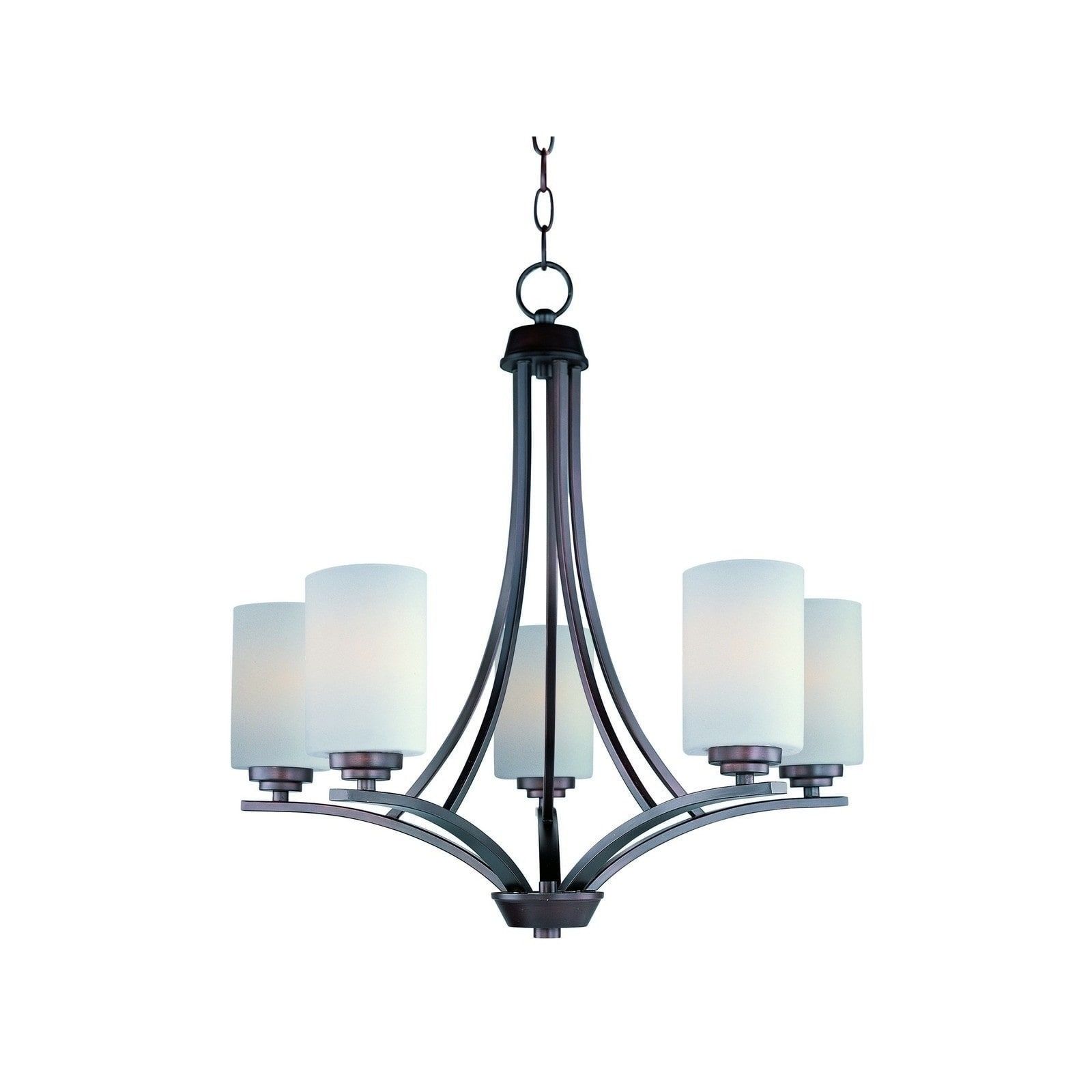 Shop Maxim Satin White Shade 5 Light Bronze Deven Single With Satin Nickel Five Light Single Tier Chandeliers (View 4 of 15)