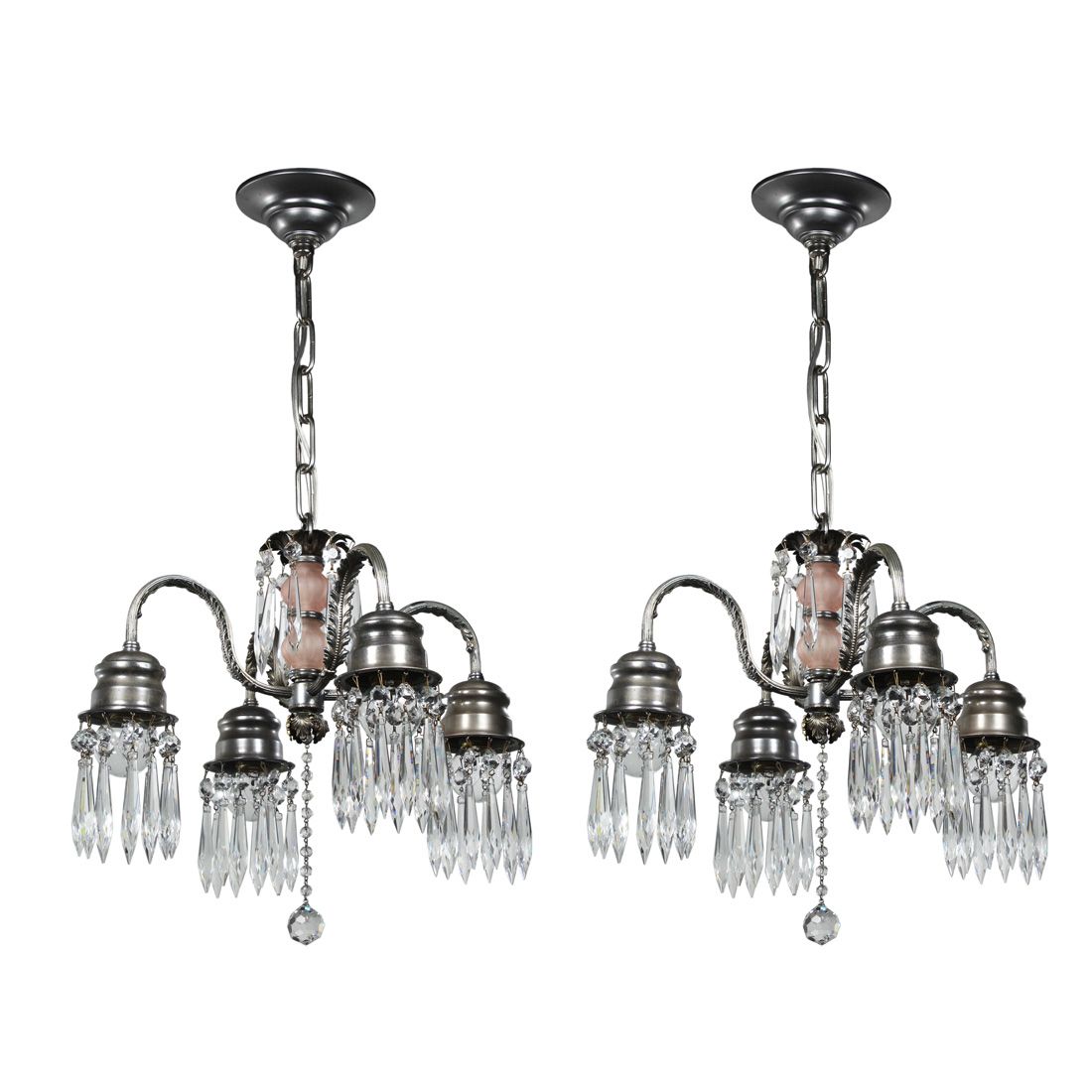 Sold Matching Antique Four Light Chandeliers With Prisms Inside Four Light Antique Silver Chandeliers (View 6 of 15)