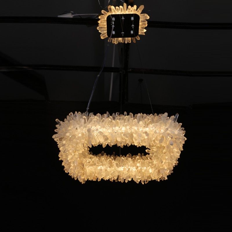 Square Geode Quartz Crystal Chandelier – Quartz Crystal Intended For Bubbles Clear And Natural Brass One Light Chandeliers (View 15 of 15)