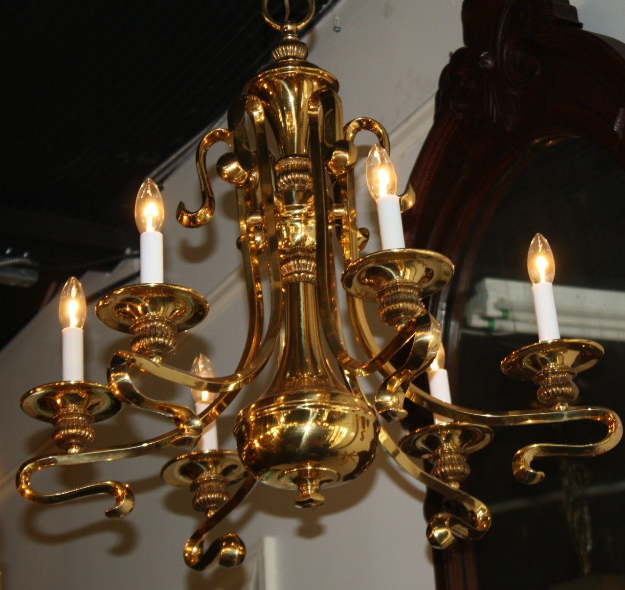 Swirl Arm Six Light Brass Chandelier For Sale | Antiques In Natural Brass Six Light Chandeliers (View 12 of 15)