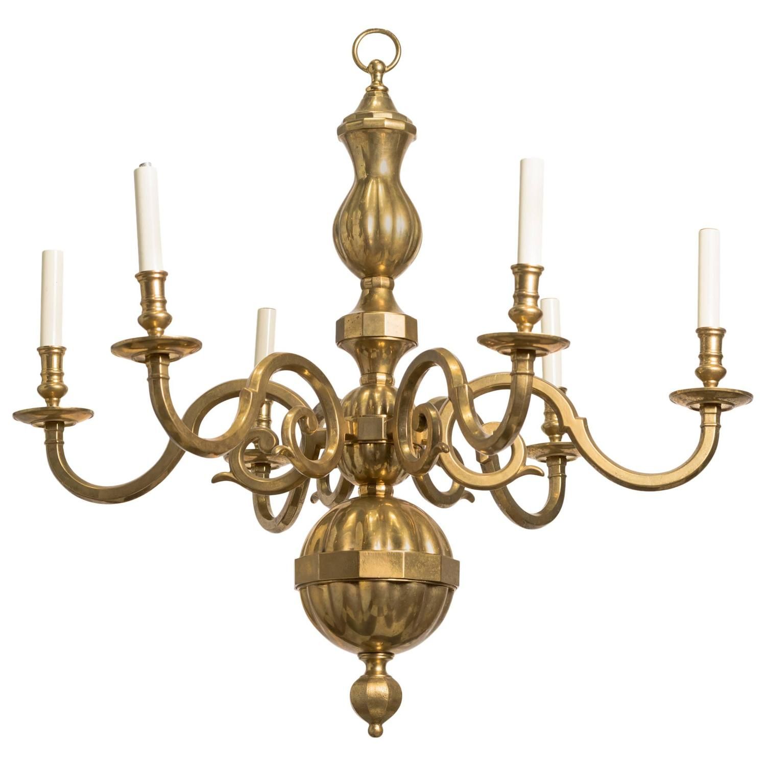 Traditional Solid Brass Six Arm Chandelier At 1Stdibs In Natural Brass Six Light Chandeliers (View 1 of 15)