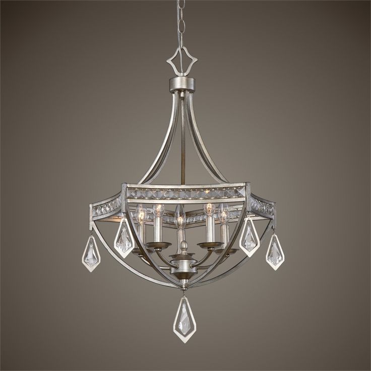 Uttermost Tamworth Burnished Silver Champagne Leaf Five Throughout Burnished Silver 25 Inch Four Light Chandeliers (View 14 of 15)