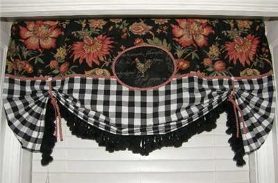 Valance French Country Rooster Balloon Shade Curtain Check For Barnyard Buffalo Check Rooster Window Valances (View 4 of 15)