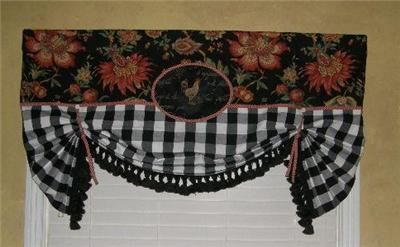 Valance French Country Toile Rooster Plaid Buffalo Check Regarding Barnyard Buffalo Check Rooster Window Valances (View 11 of 15)