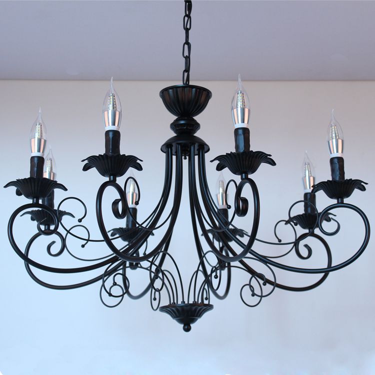 Vintage Black Iron Art Chandelier Pendant Lamp Ceiling Intended For Black Iron Eight Light Chandeliers (View 3 of 15)
