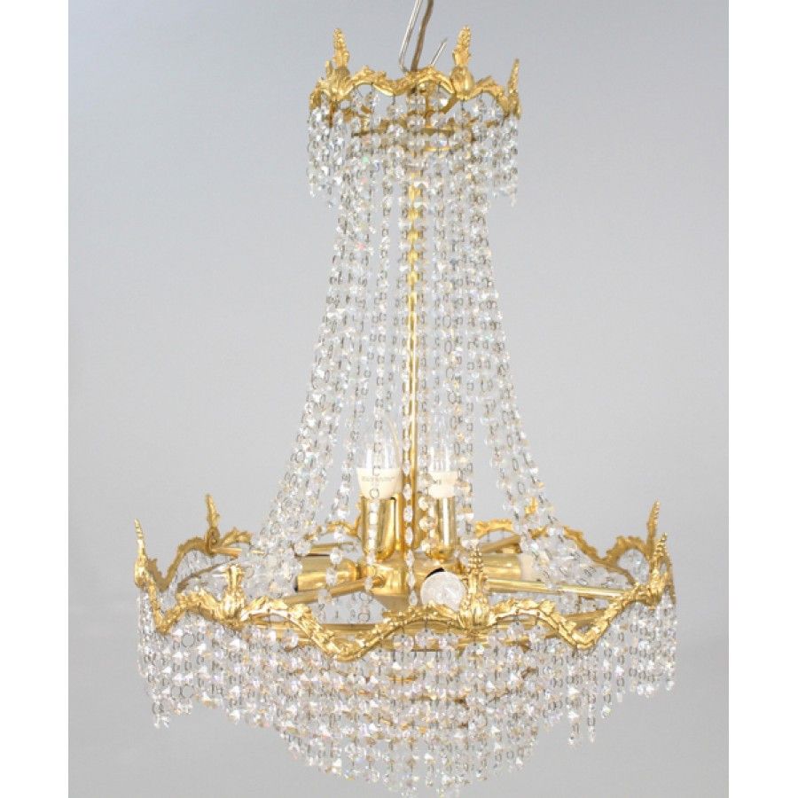 Vintage Gold Plated Framed Crystal Chandelier Throughout Antique Gild One Light Chandeliers (View 9 of 15)