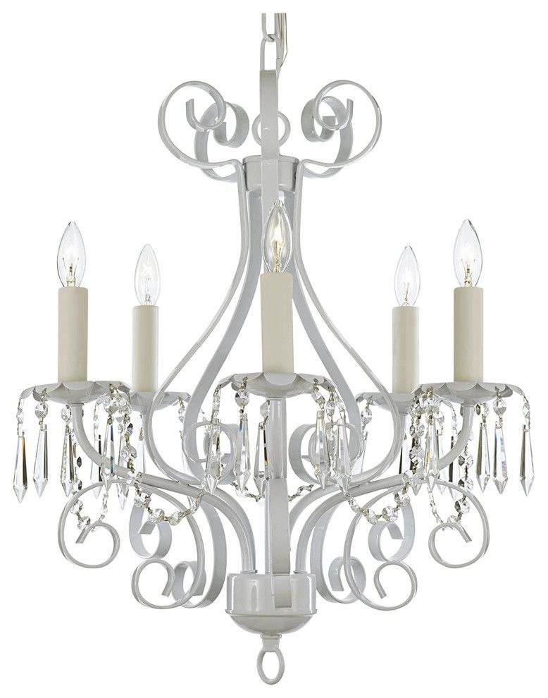 White Wrought Iron Crystal Chandelier Country French 5 For French White 27 Inch Six Light Chandeliers (View 12 of 15)