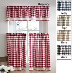 Wine Teadyed Buffalo Check Curtain Tiers 42" X 24" In 2019 With Regard To Barnyard Buffalo Check Rooster Window Valances (View 9 of 15)