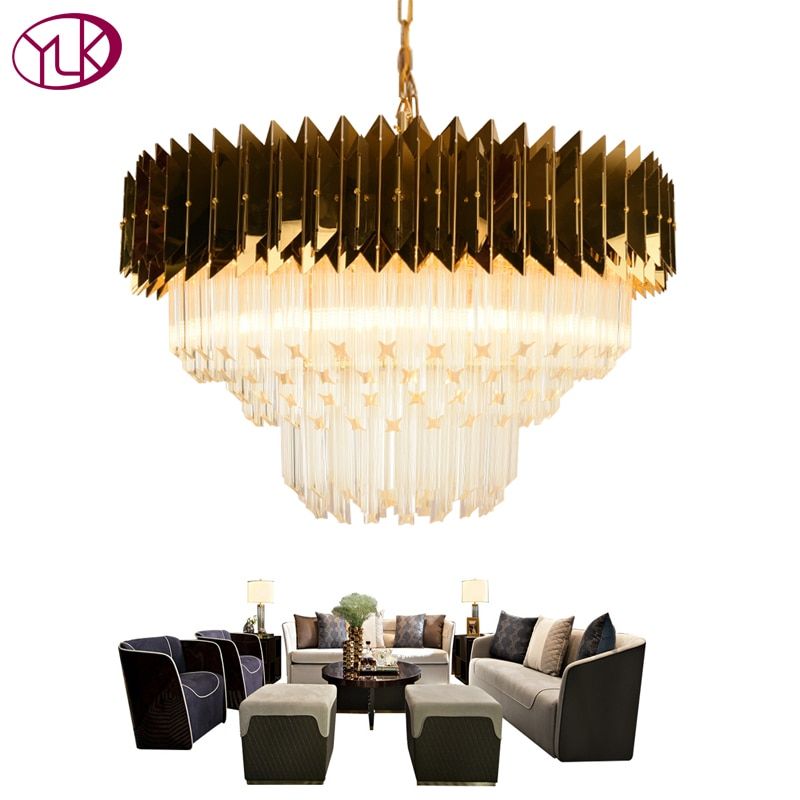 Youlaike Modern Chain Chandelier Lighting Luxury Gold Within Steel 13 Inch Four Light Chandeliers (View 6 of 15)