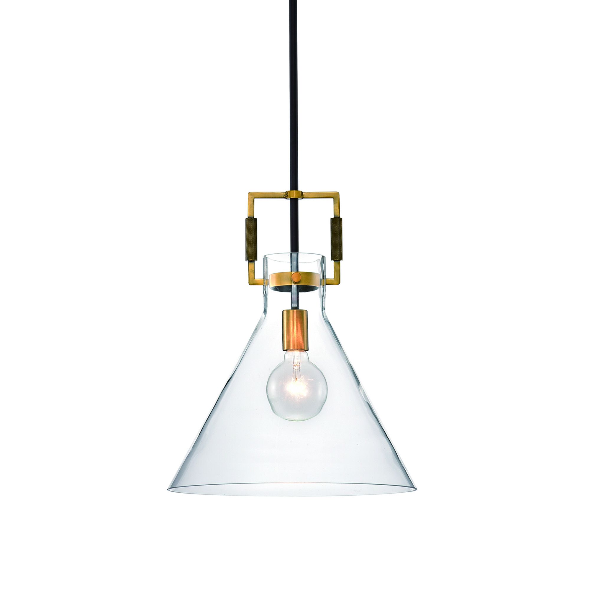 1 Light Oil Rubbed Bronze And Antique Gold Cone Glass Throughout Golden Bronze And Ice Glass Pendant Lights (View 4 of 15)