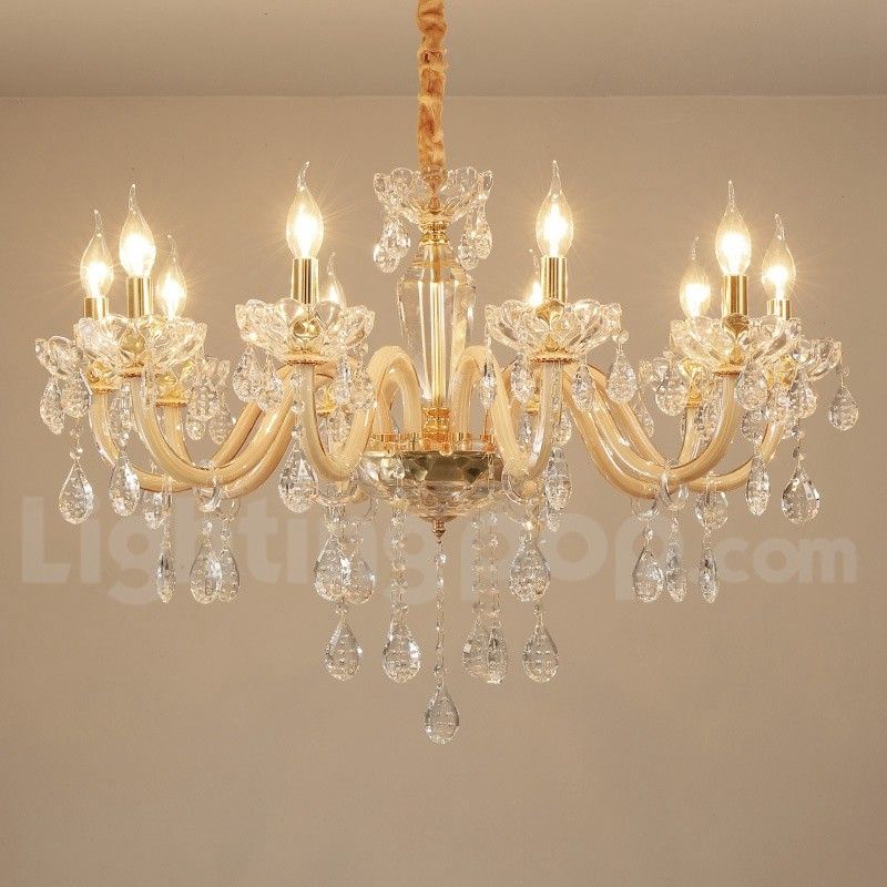 10 Light Gold Chandelier With Clear Crystal Candle Inside Soft Gold Crystal Chandeliers (View 3 of 15)