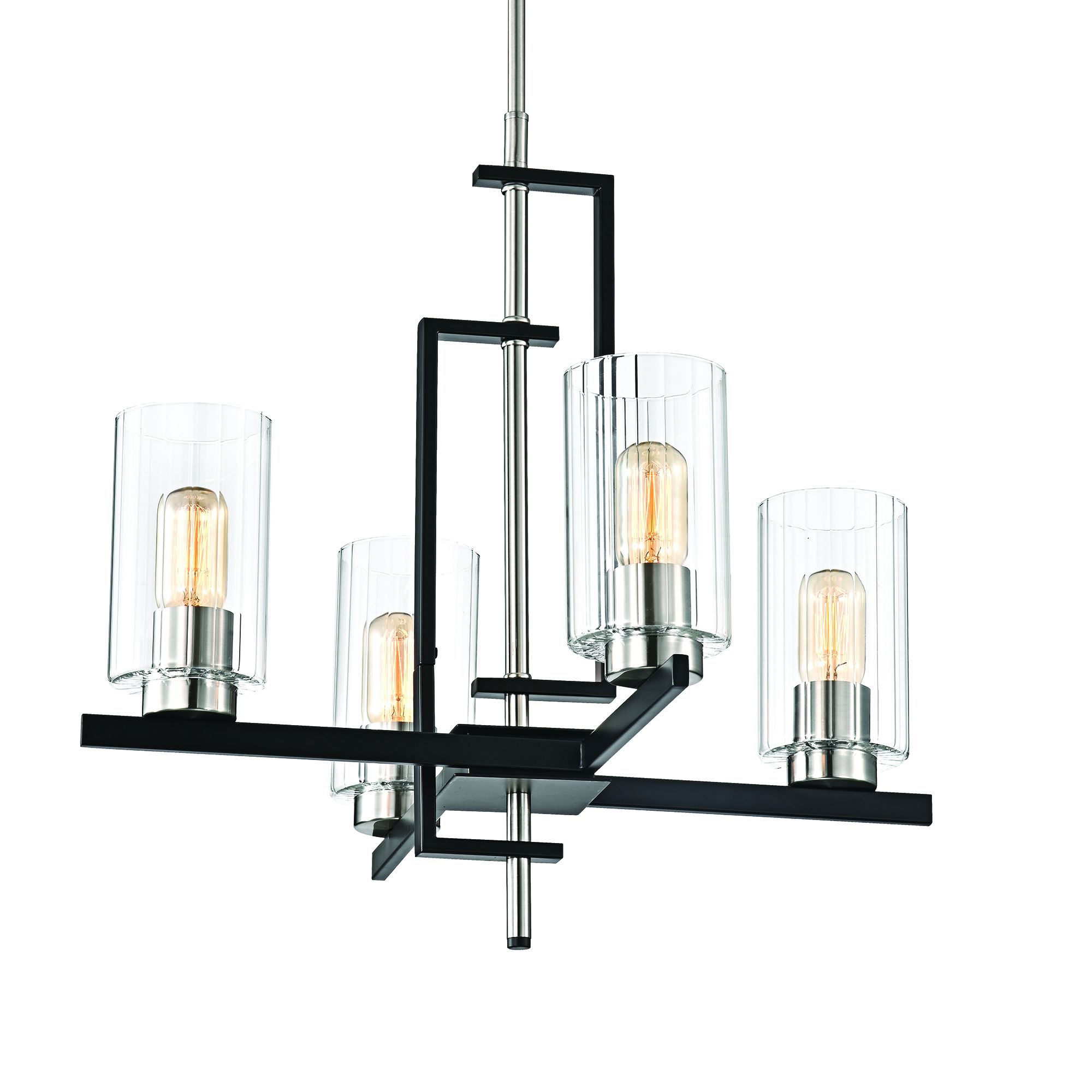 4 Light Black And Brushed Nickel Pendant Chandelier Clear In Brushed Nickel Metal And Wood Modern Chandeliers (View 15 of 15)