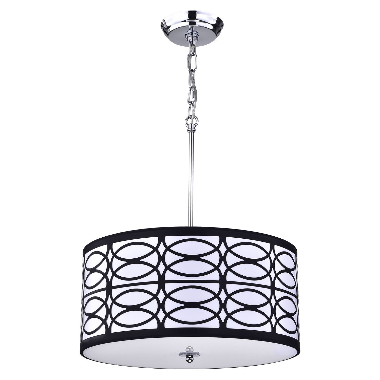 4 Light Chrome Finish With Black And White Round Drum With Black Shade Chandeliers (View 14 of 15)