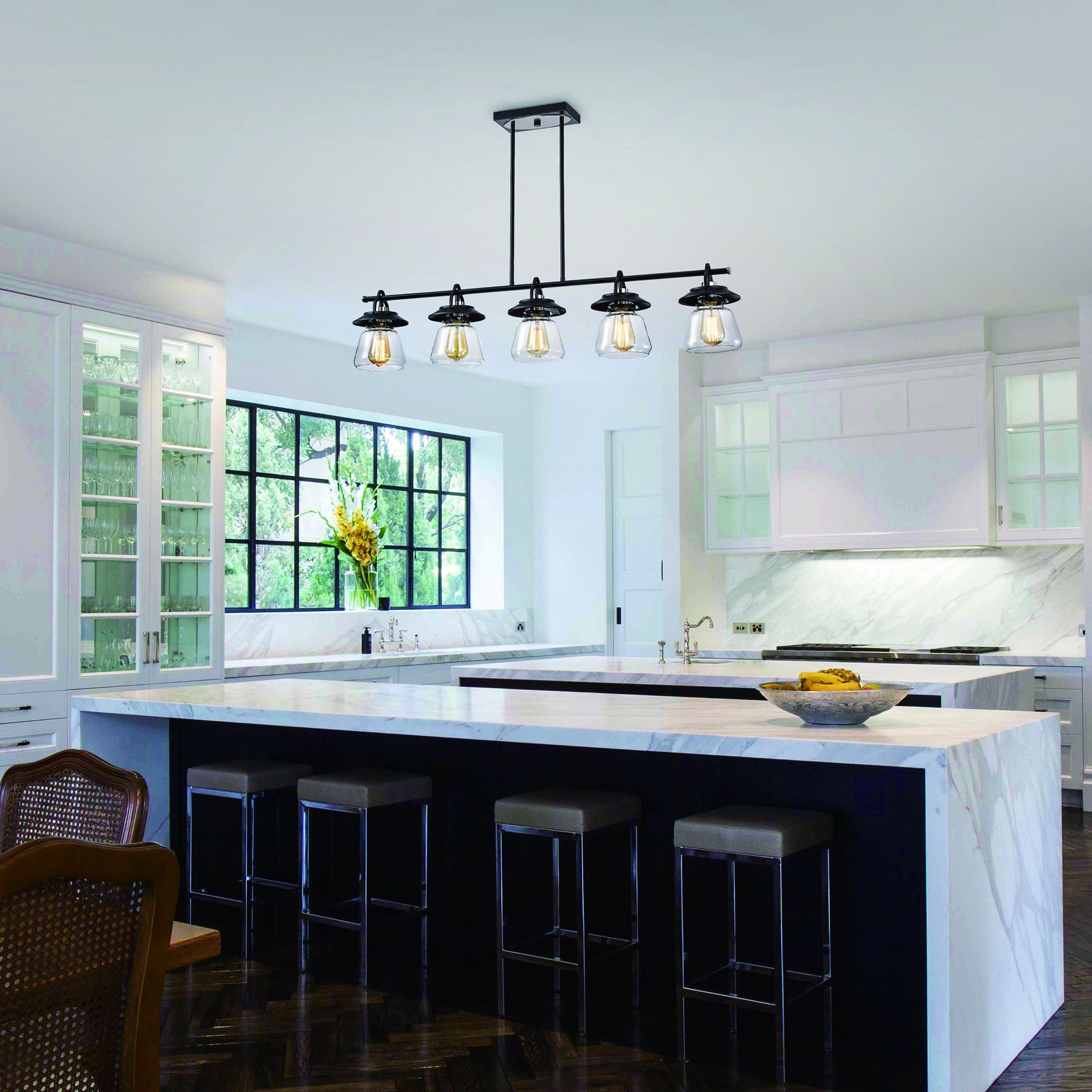 5 Light Black And Brushed Nickel Kitchen Island Pendant With Regard To Black And Gold Kitchen Island Light Pendant (View 8 of 15)