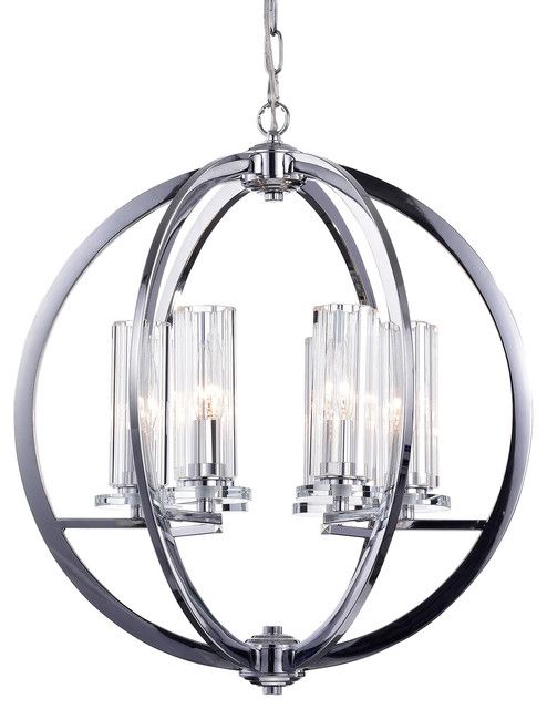 6 Light Chrome Finish Globe Orb Cage Chandelier With Clear For Glass And Chrome Modern Chandeliers (View 11 of 15)