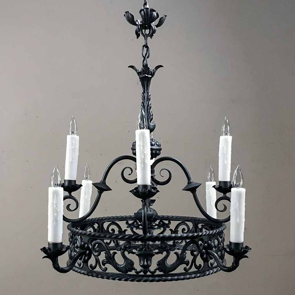 Antique Country French Wrought Iron Chandelier For Wrought Iron Chandeliers (View 15 of 15)