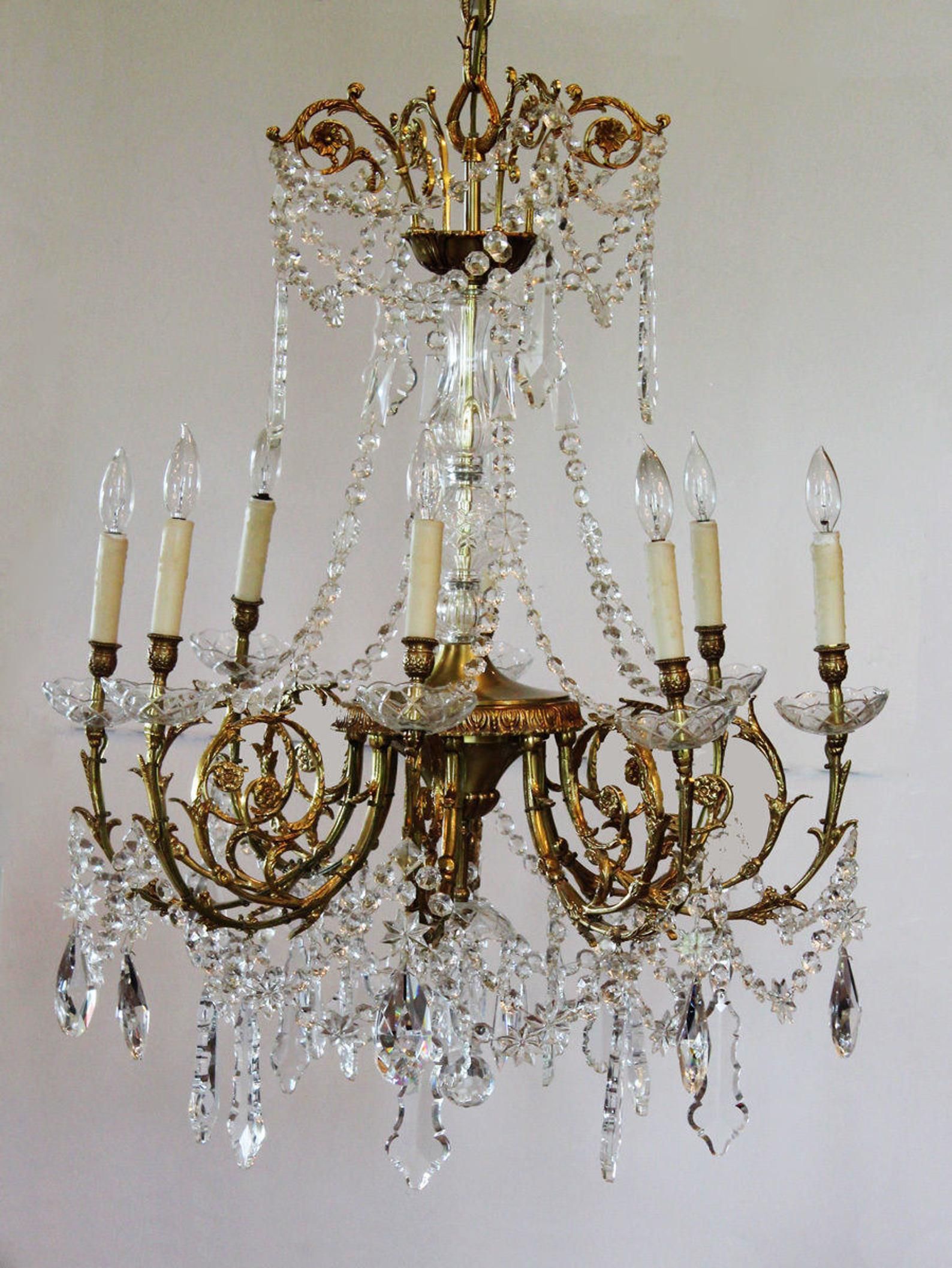 Antique Rare Baccarat Gilt Bronze Crystal Chandelier With Bronze And Scavo Glass Chandeliers (Photo 15 of 15)
