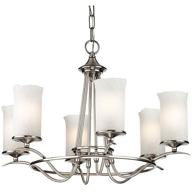Antique Silver 6 Light Hand Blown Scavo Glass Shade Within Bronze And Scavo Glass Chandeliers (Photo 7 of 15)