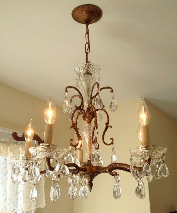 Antique Spanish Brass Crystal Chandelier Crystal/Glass Center In Antique Brass Crystal Chandeliers (View 6 of 15)