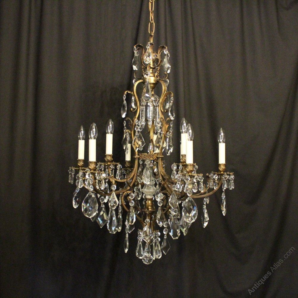 Antiques Atlas – French Bronze & Crystal 10 Light Chandelier For Antique Brass Crystal Chandeliers (View 3 of 15)