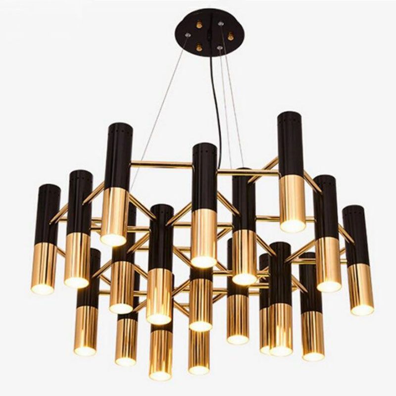 Black And Gold Metal Aluminum Tube Chandelier Italy Modern Throughout Black Modern Chandeliers (View 15 of 15)