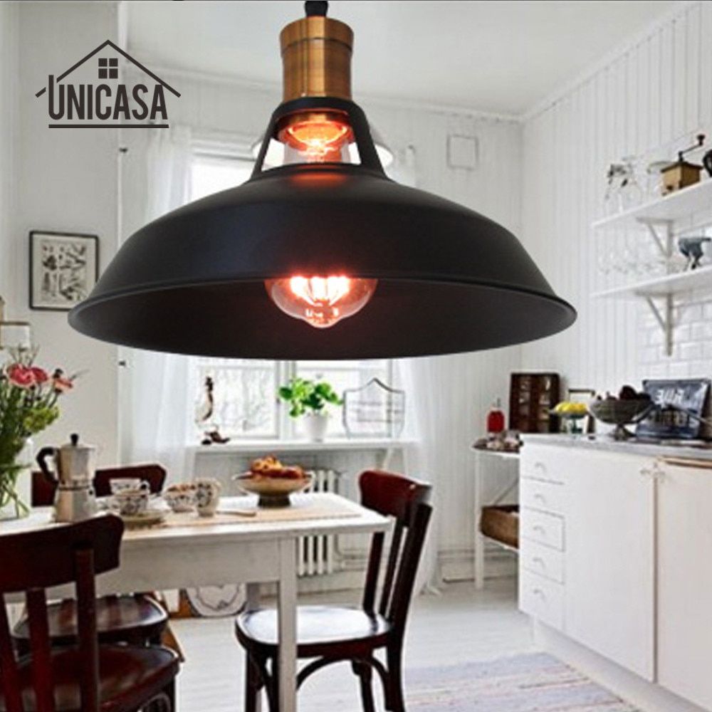 Black Metal Lighting Fixtures Vintage Industrial Pendant Throughout Black And Gold Kitchen Island Light Pendant (View 15 of 15)