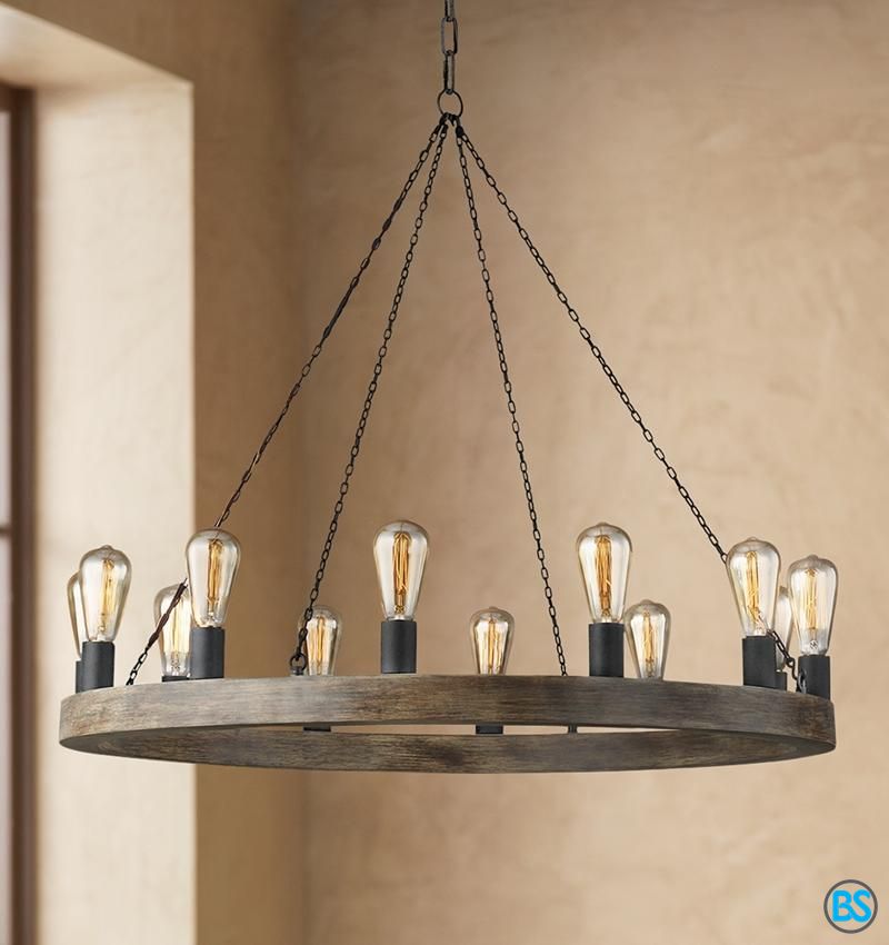 Chandeliers | Feiss Avenir 36" Wide 12 Light Weathered Oak For Weathered Oak Wagon Wheel Chandeliers (View 8 of 15)