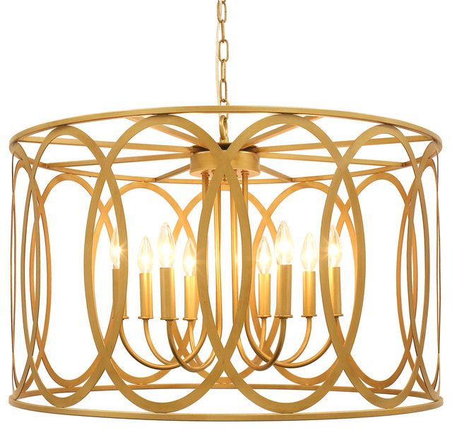 Chatrie 31" Round Distressed Gold Large Drum Pendant Pertaining To Distressed Cream Drum Pendant Lights (View 2 of 15)