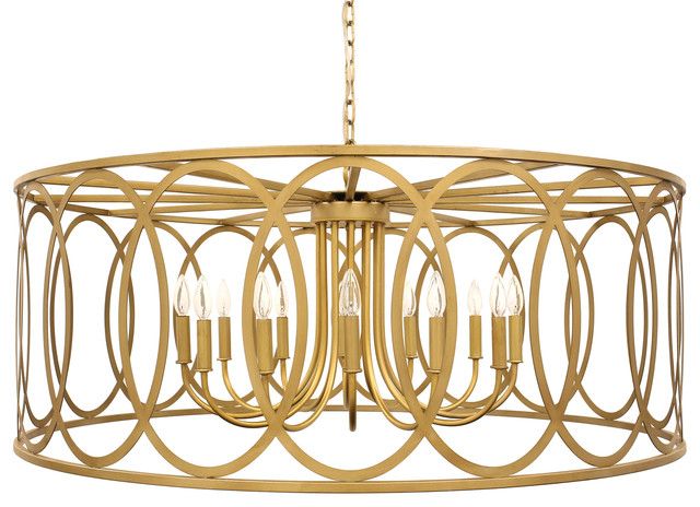 Chatrie 48" Extra Large Distressed Gold Drum Pendant For Distressed Cream Drum Pendant Lights (View 4 of 15)