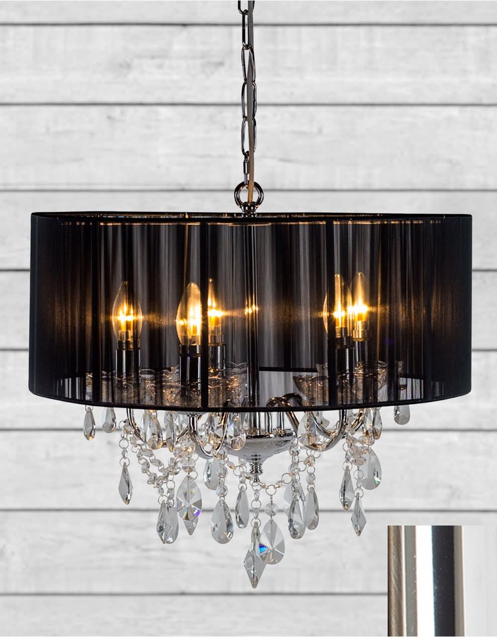 Chrome 5 Branch Chandelier With Black Shade With Black Shade Chandeliers (View 2 of 15)